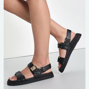 Torrid Black Low Platform Sandals with Adjustable Straps.
